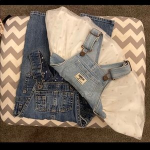 Girls Oshkosh overall dress and overall pants size 12 months